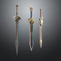 Decorative Fantasy Swords With Ornate Handles And Detailed Blade Designs