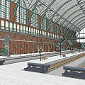 Vintage Train Station Interior Design With Arched Ceiling Large Windows And Staircase 3d model