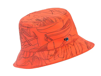 Vibrant Orange Bucket Hat Featuring Black Abstract Patterns for Casual Daily Wear 3d model