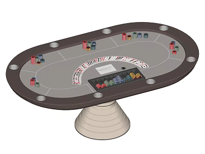 Oval Shaped Entertainment Table With Poker Chips Playing Cards And Cup Holders 3d model