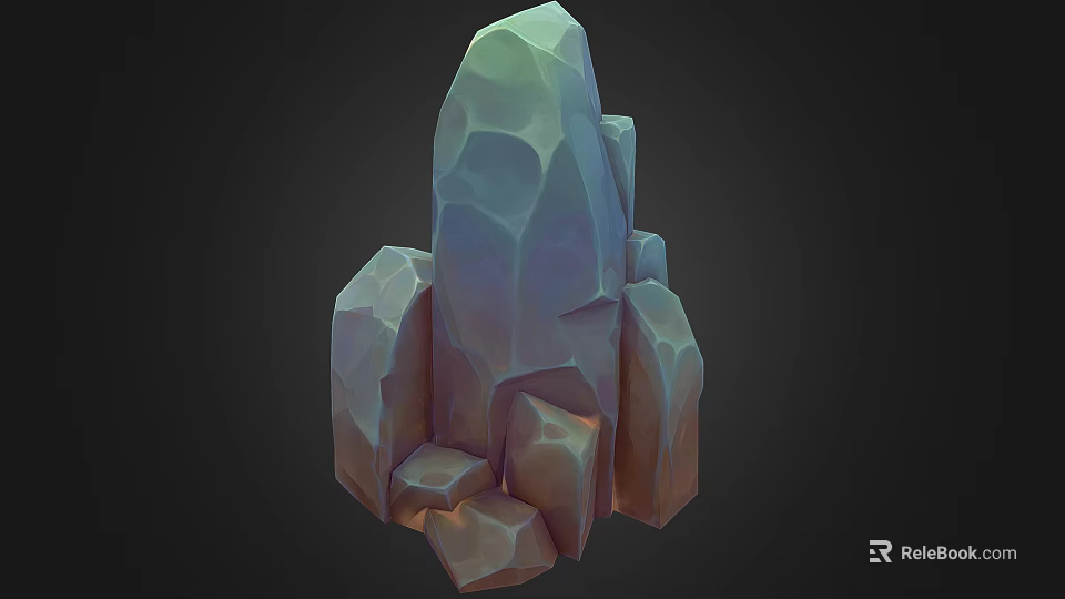 3D Rendered Stacked Rock Formation With Various Sizes Shapes Teal Brown Gradient And Polygonal Texture 3d model 