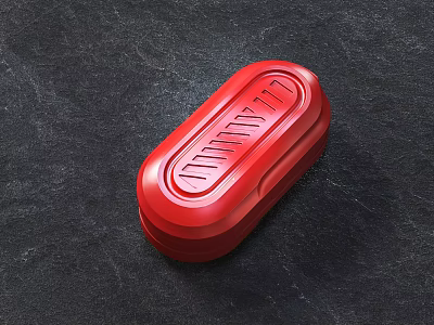 Red Oval Alarm Device With Shiny Surface And Alarm Label On Black Background 3d model