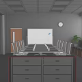 Modern Conference Room Interior Design With Long Table White Chairs Whiteboard And Large Windows