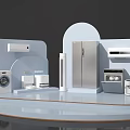 Modern Home Appliances Display With Refrigerator Washer Air Conditioner And Products On Stand
