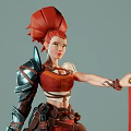Female Warrior Character With Red Hair And Hammer Weapon 3D Model Design