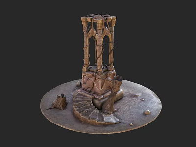 Detailed Cartoon Scene Featuring Tower Structure Platform Stairs And Stones 3d model