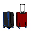 Modern Black and Red Suitcases with Blue Wheels and Retractable Handles