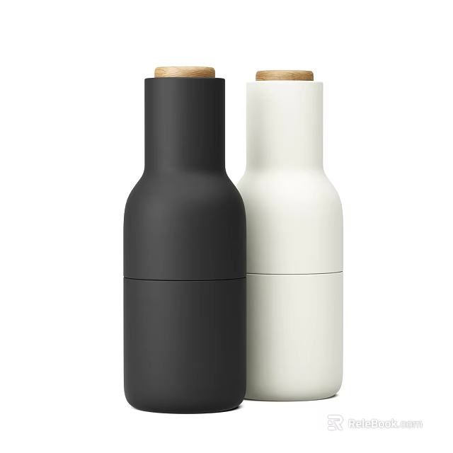 Two Black And White Spice Bottles With Wooden Lids Modern Kitchen Accessories 3d model 