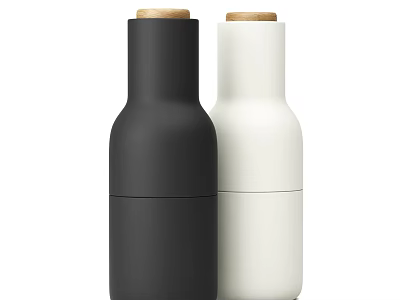 Two Black And White Spice Bottles With Wooden Lids Modern Kitchen Accessories 3d model