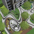 Modern Curved Pergola Design In Garden With Greenery Pathway And Circular Floor