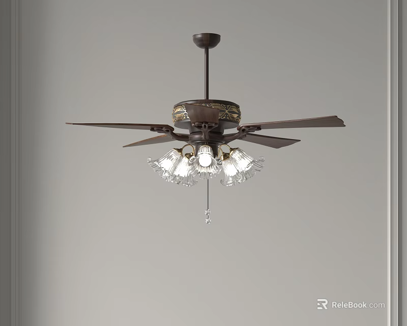 Elegant Vintage Ceiling Fan Chandelier With Crystal Lights And Bronze Design 3d model 
