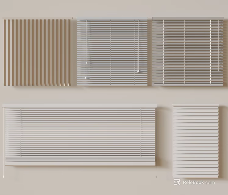 Modern Window Blinds In Beige White Gray Featuring Vertical And Horizontal Styles 3d model