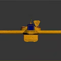 Yellow Spacecraft Model with Solar Panels and Blue Details in Cosmic Design