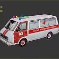 White and Red Striped Ambulance Model With Blue Emergency Light Red Cross And Number 03