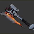 Ornate Flame Decorated Metal Axe Weapon With Wrapped Handle And Sharp Bladed Design