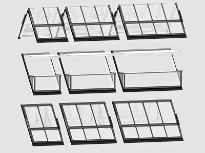 Various Casement Windows With Black Frame And Open Designs For Home Use 3d model