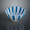 Hand Carved Ceramic Bowl With Blue And White Vertical Stripes Artistic Design