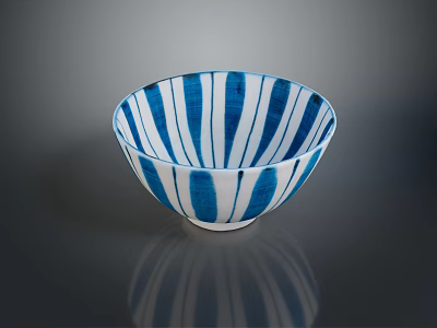 Hand Carved Ceramic Bowl With Blue And White Vertical Stripes Artistic Design 3d model