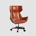 Brown Leather High Back Office Chair with Modern Design and Swivel Metal Base