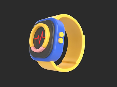 Blue and Yellow Smartwatch with Red ECG Pattern Dial Yellow Strap and Two Buttons 3d model
