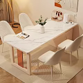 Modern Dining Table Set With Marble Top White Minimalist Chairs Floor Lamp And Wall Art