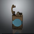 Vintage Bronze Lighter With Decorative Engraved Pattern And Blue Circular Accent