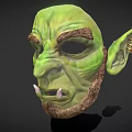 Green Fantasy Decorative Mask With Tusked Bearded Face And Golden Ear Rings