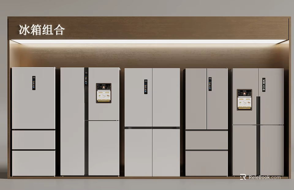 Modern Refrigerator Freezer Combinations In Various Styles For Home Kitchen Use 3d model