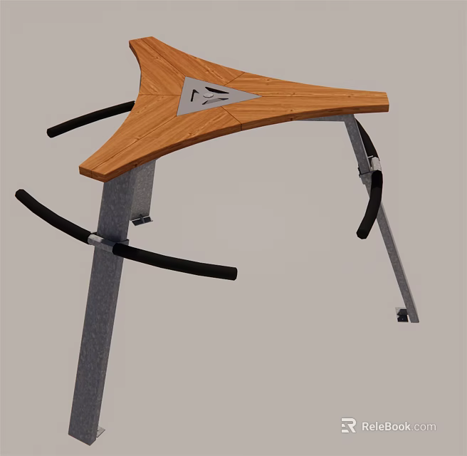 Modern Outdoor Table With Wooden Top Metal Frame And Black Cross Supports 3d model 
