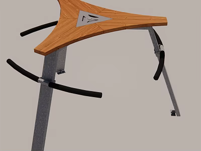 Modern Outdoor Table With Wooden Top Metal Frame And Black Cross Supports 3d model