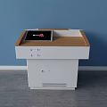 Modern Functional Desk With White Body Wooden Top Drawers Cabinets And Ventilation Grilles