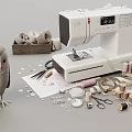 Industrial Sewing Machine With Spools Of Thread Scissors Needles And Fabric 3d model