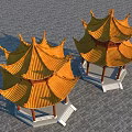 Traditional Chinese Ancient Architecture Pavilions With Yellow Roofs Green Eaves Columns And Blue Sky Background
