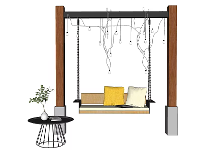 Outdoor Play Equipment Swing Featuring Wooden Posts Black Beam And Yellow White Cushions 3d model