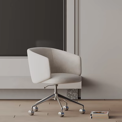 Modern Light Beige Office Chair With Curved Armrests And Metal Wheel Base 3d model