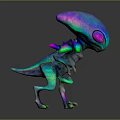 Vibrant 3D Alien Creature Model With Large Head Multiple Limbs Pink Eyes Sci Fi Design