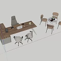 Modern Wooden Office Desk With Chair And Table Lamp In Minimalist Workspace