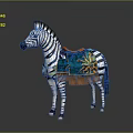 Zebra With Decorative Orange And Green Saddle Adorned With Fringed Tassels