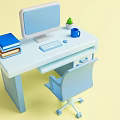 Light Blue Home Workspace Supplies With Desk Chair Monitor Keyboard Mouse Books Cup And Plant