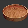 Traditional Round Bamboo Steamer Lid With Woven Pattern Wooden Frame And Metal Clasp