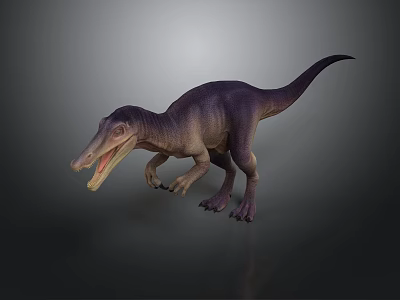 Purple And Brown Theropod Dinosaur With Open Mouth In Walking 3D Model Pose 3d model