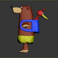 3D Red Bear with Black Nose Brown Belly Blue Suspenders Yellow Shorts Standing Arms Outstretched
