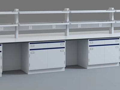 Practical Functional Table With White Countertop Drawers Cabinets And Upper Shelves 3d model