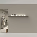 Neutral Gray Clothing Store Interior With Arched Doors Bench And Wooden Slats Ceiling