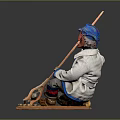 Handmade Fish Sculpture Featuring Fisherman Holding Fishing Rod On Detailed Wooden Base