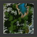 Garden Landscape Design With Green Vegetation Blue Lake And Mountain Terrain
