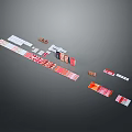 Colorful Food Packaging Arranged Irregularly With Red White Brown Colors On Gray Background