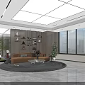 Modern Lounge Area Interior Design With Brown Sofa Round Rug Green Plants And City View