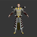 Man in Ornate Gold Red and Silver Armor with Decorative Shoulder Accents