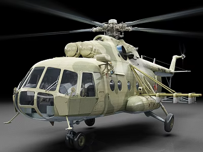 Military Camouflage Helicopter With Rotors Fuselage Landing Gear And Design 3d model
